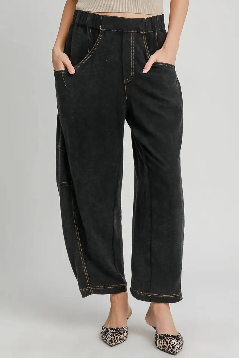 Trendsi Umgee + Elastic Waist Pants + Casual Wear + Women&amp;#39;s Bottoms + Baggy Fit, Pockets