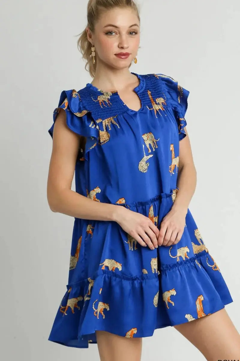 Cheetah Print Mini Dress Women&amp;#39;s Casual Ruffle Dress - USA Shipped