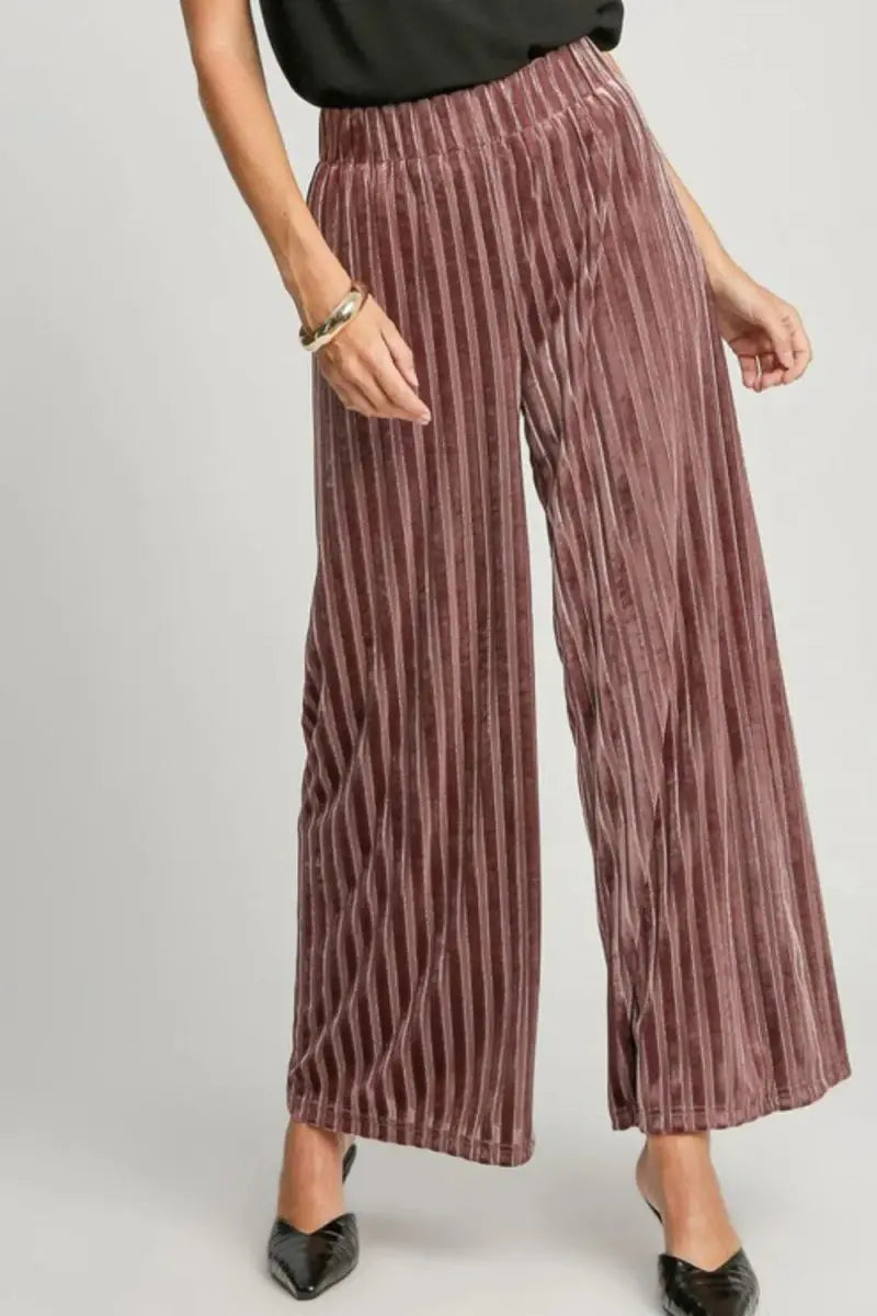 Velvet Striped Pants Women&amp;#39;s High Waist Wide Leg Comfy Pants