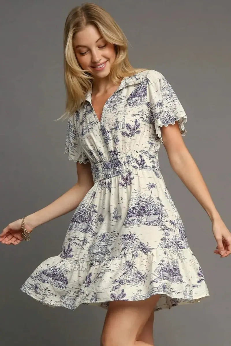 Landscape Print Mini Dress Women&amp;#39;s Casual Collared Plus Size Cute &amp;amp; Comfy