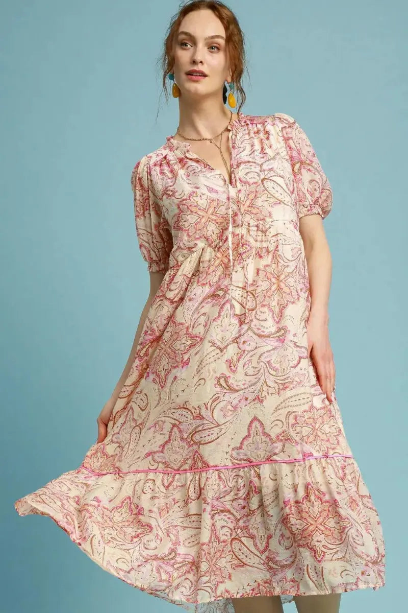 Printed Midi Dress Women&amp;#39;s Plus Size Casual Puff Sleeve Comfy