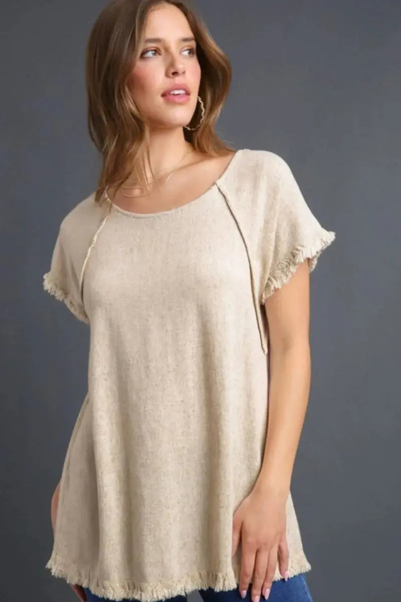Linen Ruffle Top Women&amp;#39;s Plus Size Casual Tee USA Made, Comfy