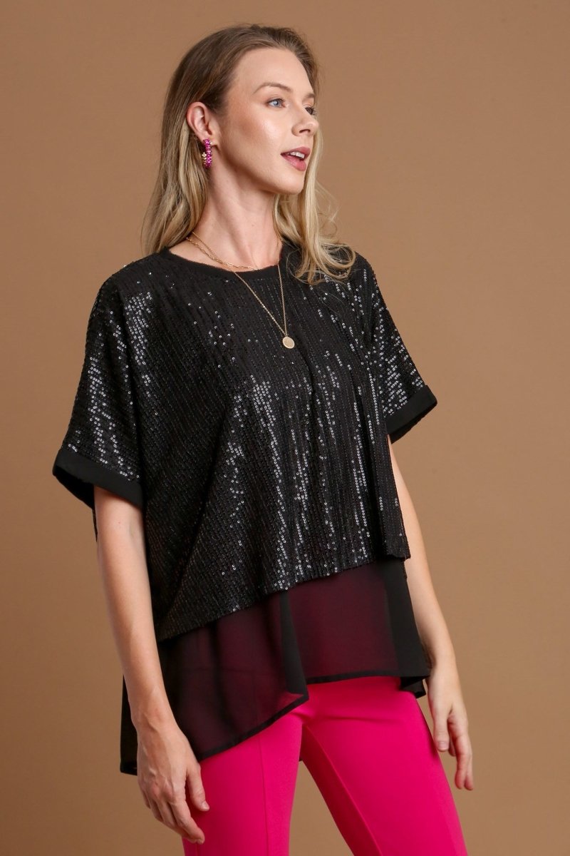 Umgee Sequin Half Sleeve Layered Blouse for Stylish Looks