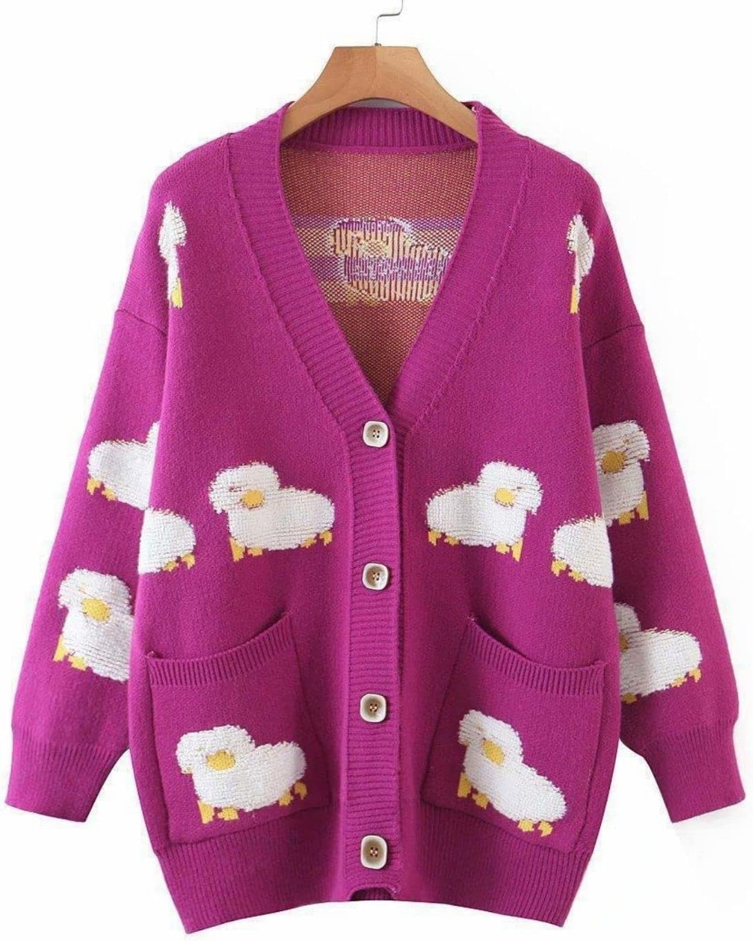 Unilexi Women&amp;#39;s V Neck Button Long Sleeve Sweater Cartoon Sheep Cute Knitted Cardigan Coat with Pockets