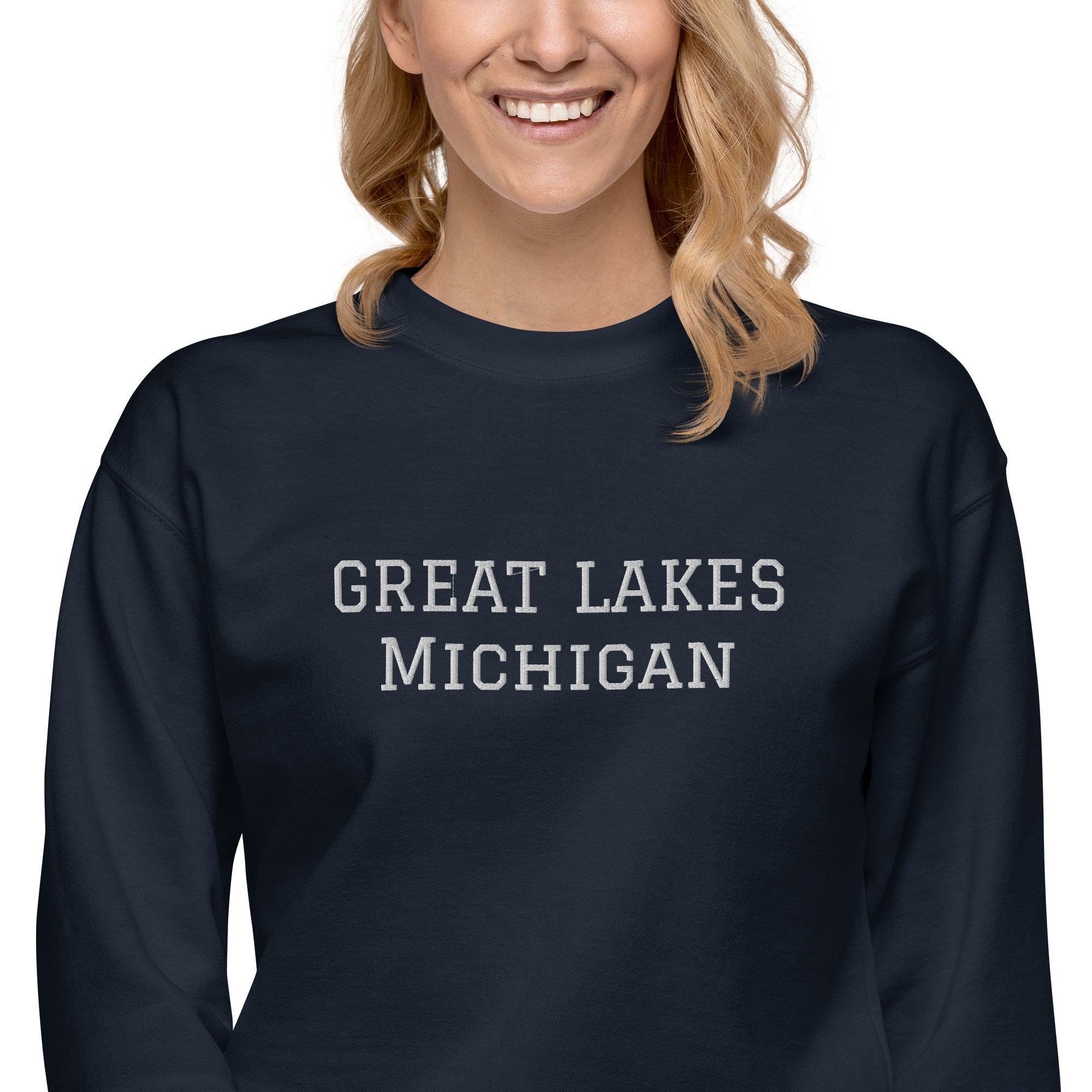 Great Lakes Michigan embroidered Unisex Premium Sweatshirt