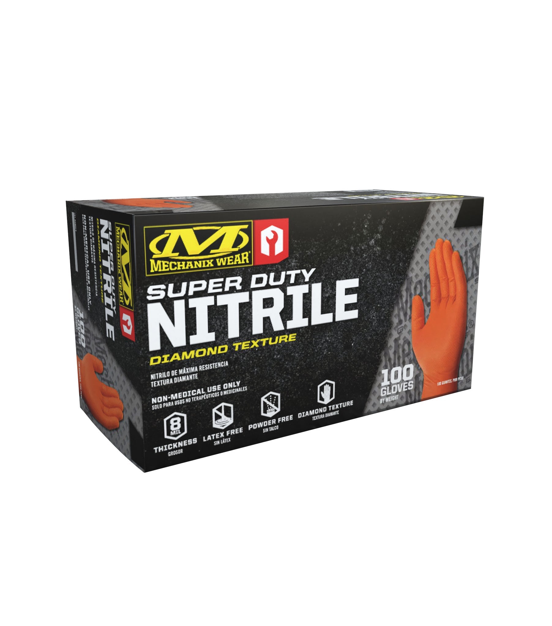 Mechanix Wear SD Orange Nitrile RDT 8 Mil LG - (100 Gloves Ea)