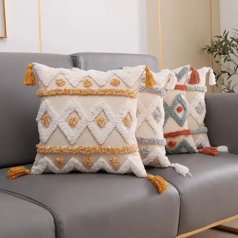Style Loft Collection Canvas Tufted Throw Pillowcase with Tassels