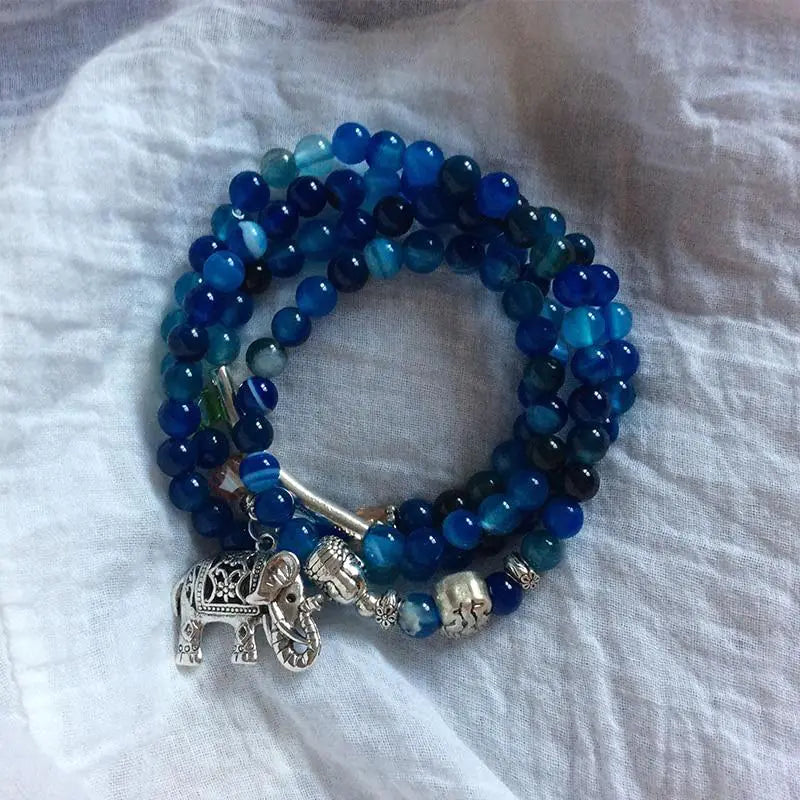 Style Loft Collection Blue Agate Natural Crystal Elephant Charm Bracelet