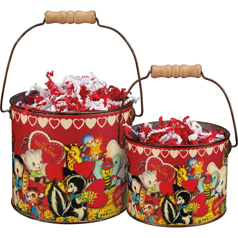 Vintage Valentine Metal Bucket Set