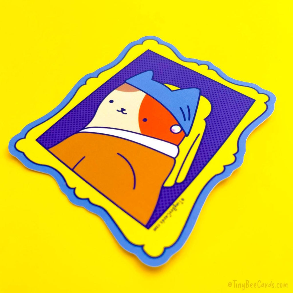 Vermeer Cat Girl with Pearl Earring Vinyl Sticker - RaeJais