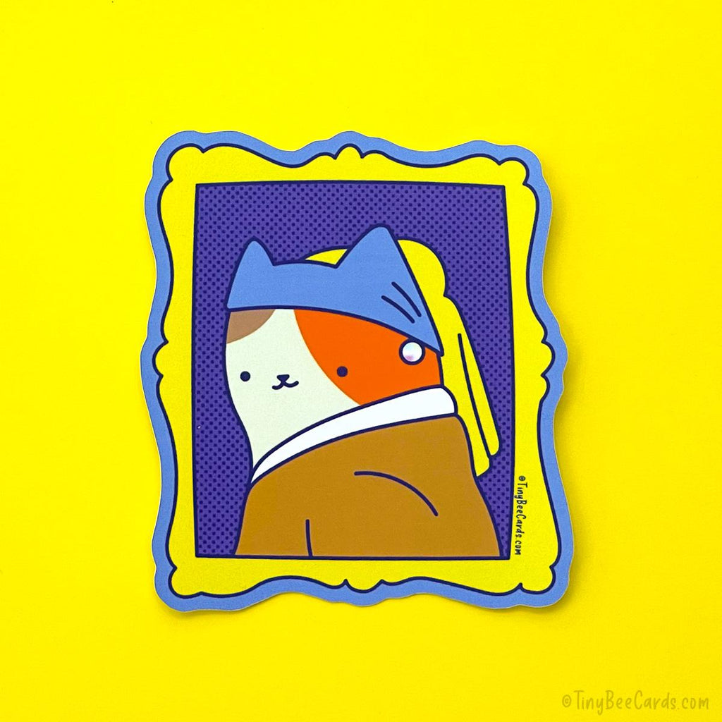 Vermeer Cat Girl with Pearl Earring Vinyl Sticker - RaeJais