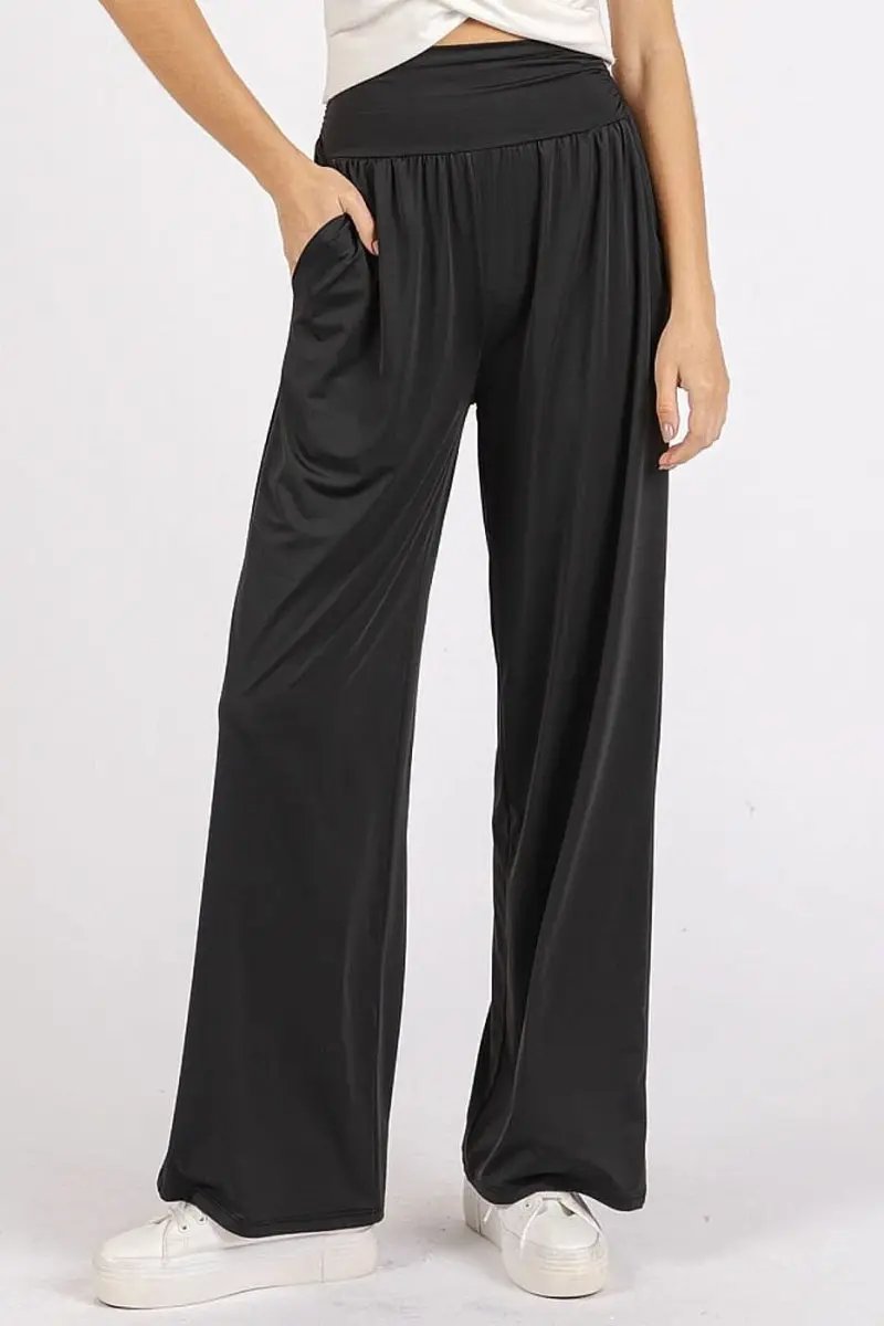 Trendsi Wide Leg Pants Women&amp;#39;s Casual Trousers with Pockets Stretchy Waist