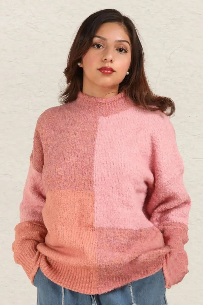 Trendsi Color Block Sweater Women&amp;#39;s Casual Knit Top USA Shipped