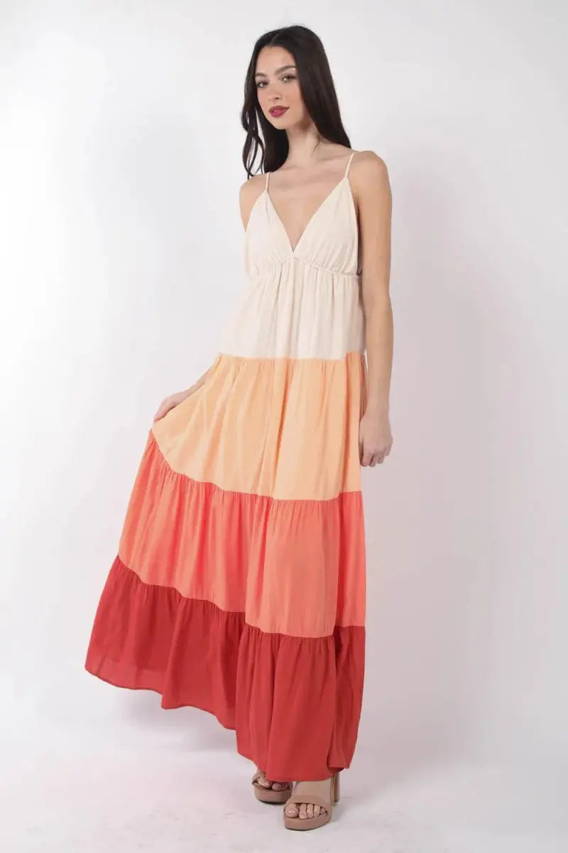 Trendsi Color Block Maxi Dress Women&amp;#39;s Summer Casual Cami Dress - Tiered &amp;amp; Flowy