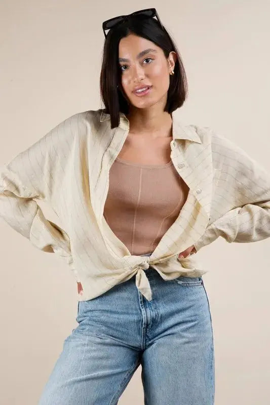 Trendsi Striped Oversized Shirt Women&amp;#39;s Casual Button Down Top - Comfy &amp;amp; USA Ship