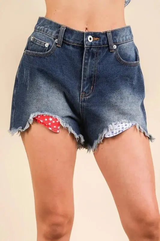 Trendsi Denim Shorts Women&amp;#39;s Casual Raw Hem Washed Pockets USA Ship