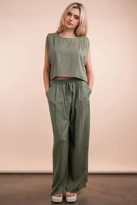 Woven Top &amp;amp; Pants Set Women&amp;#39;s Two Piece Set USA Shipped!