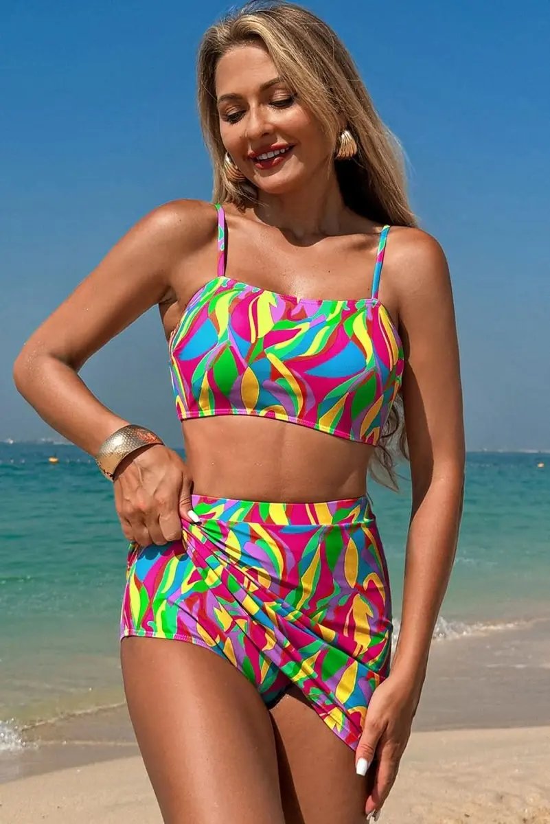 Love Salve Abstract Bikini Set Women&amp;#39;s Vacation High-Waisted 2-Piece Swimsuit