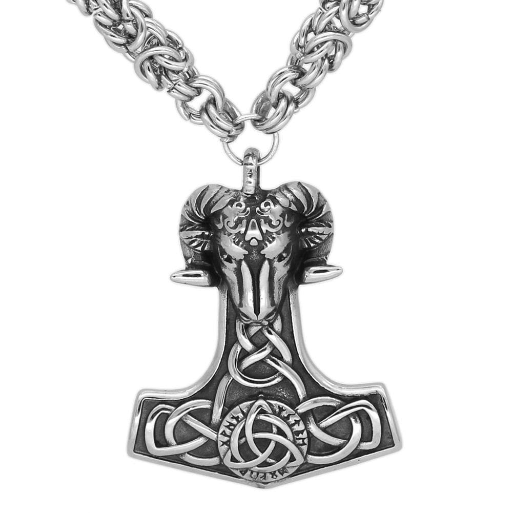 Vikings Thor&amp;#39;s Goat Mjolnir Stainless Steel King Chain Necklace