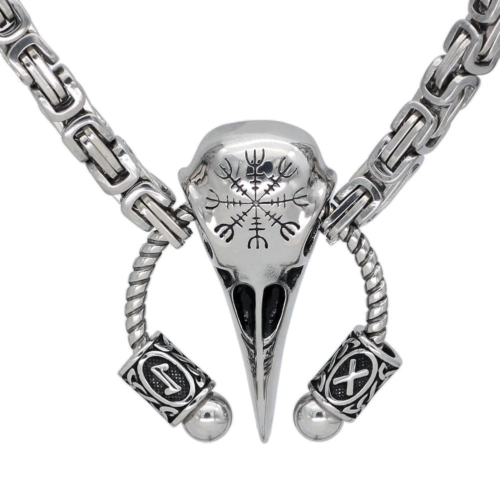 Vikings Runic Raven Skull King Chain Stainless Steel Necklace