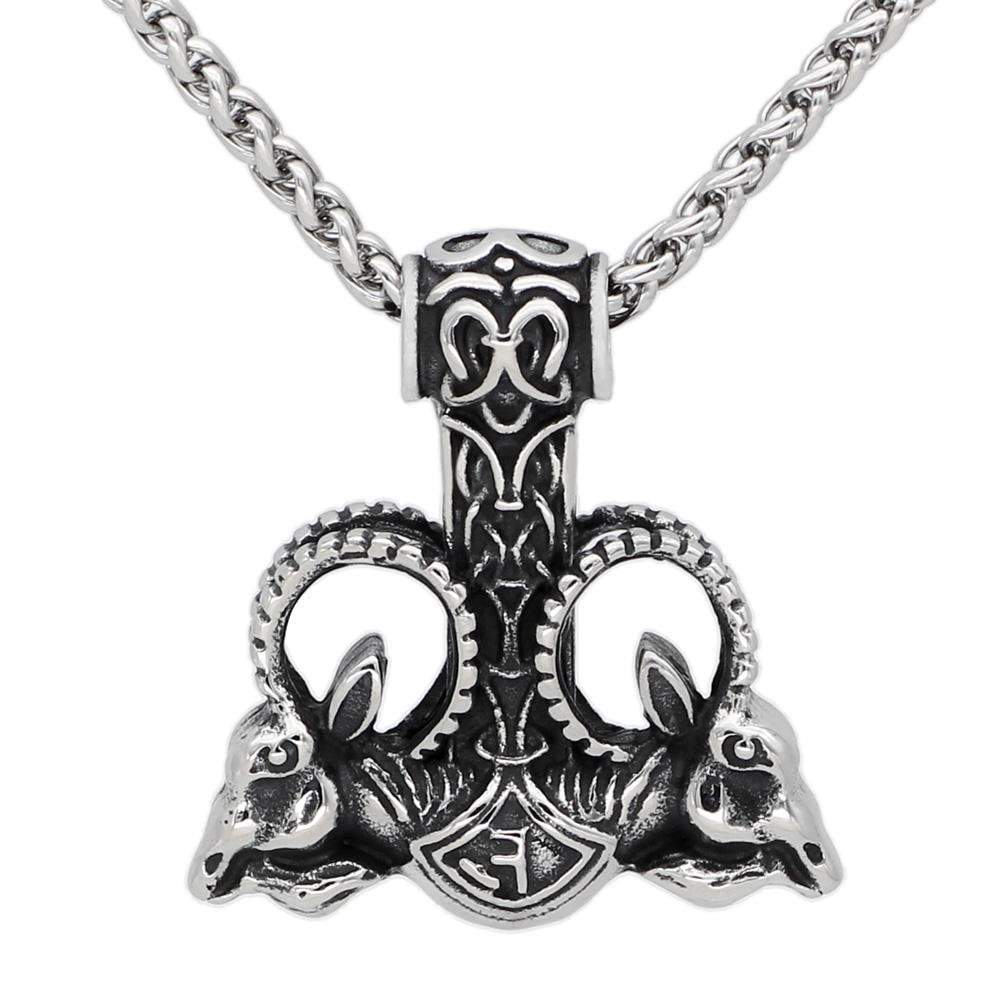 Vikings Thor&amp;#39;s Rams Mjolnir Stainless Steel Necklace