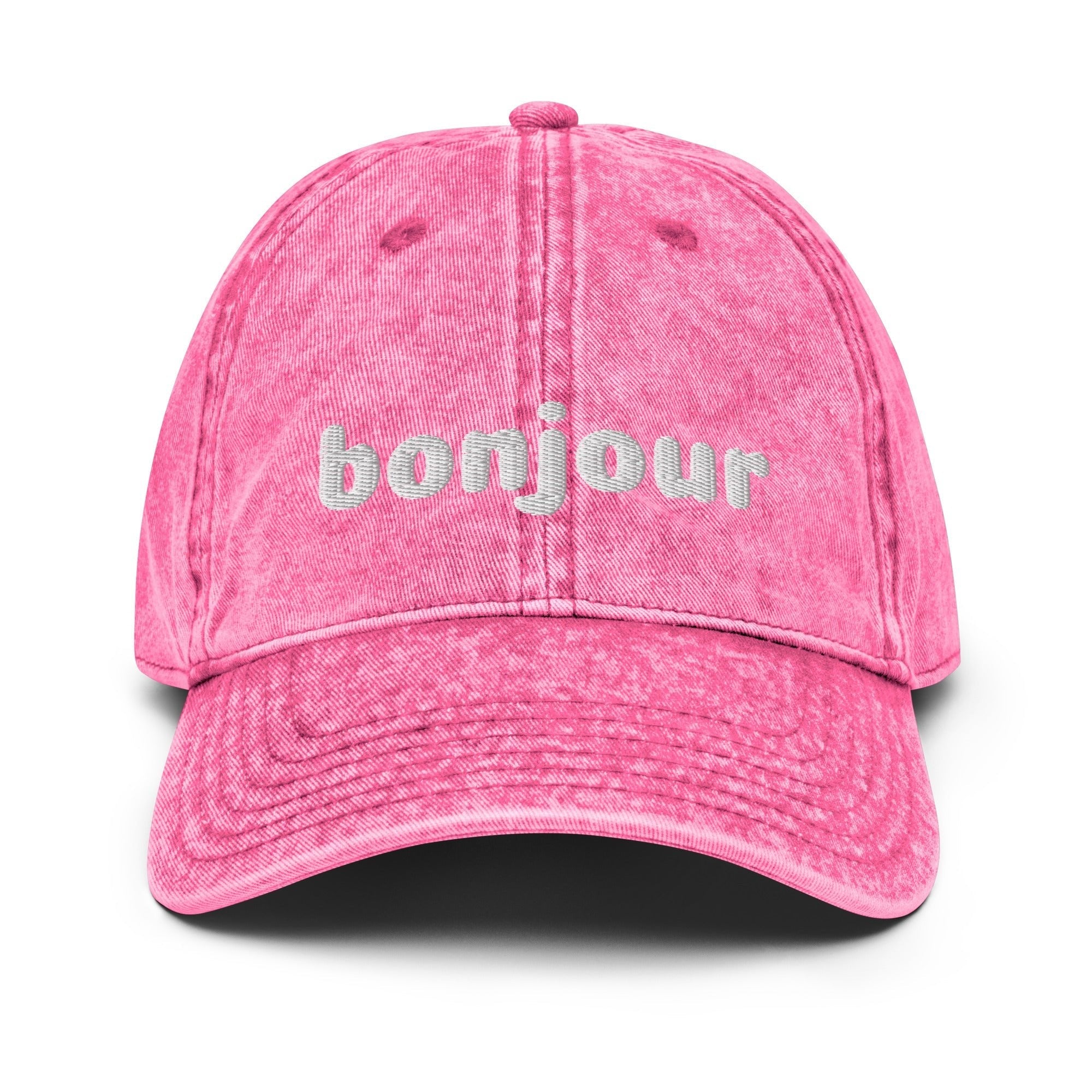 VINTAGE BONJOUR EMBROIDERED COTTON TWILL CAP