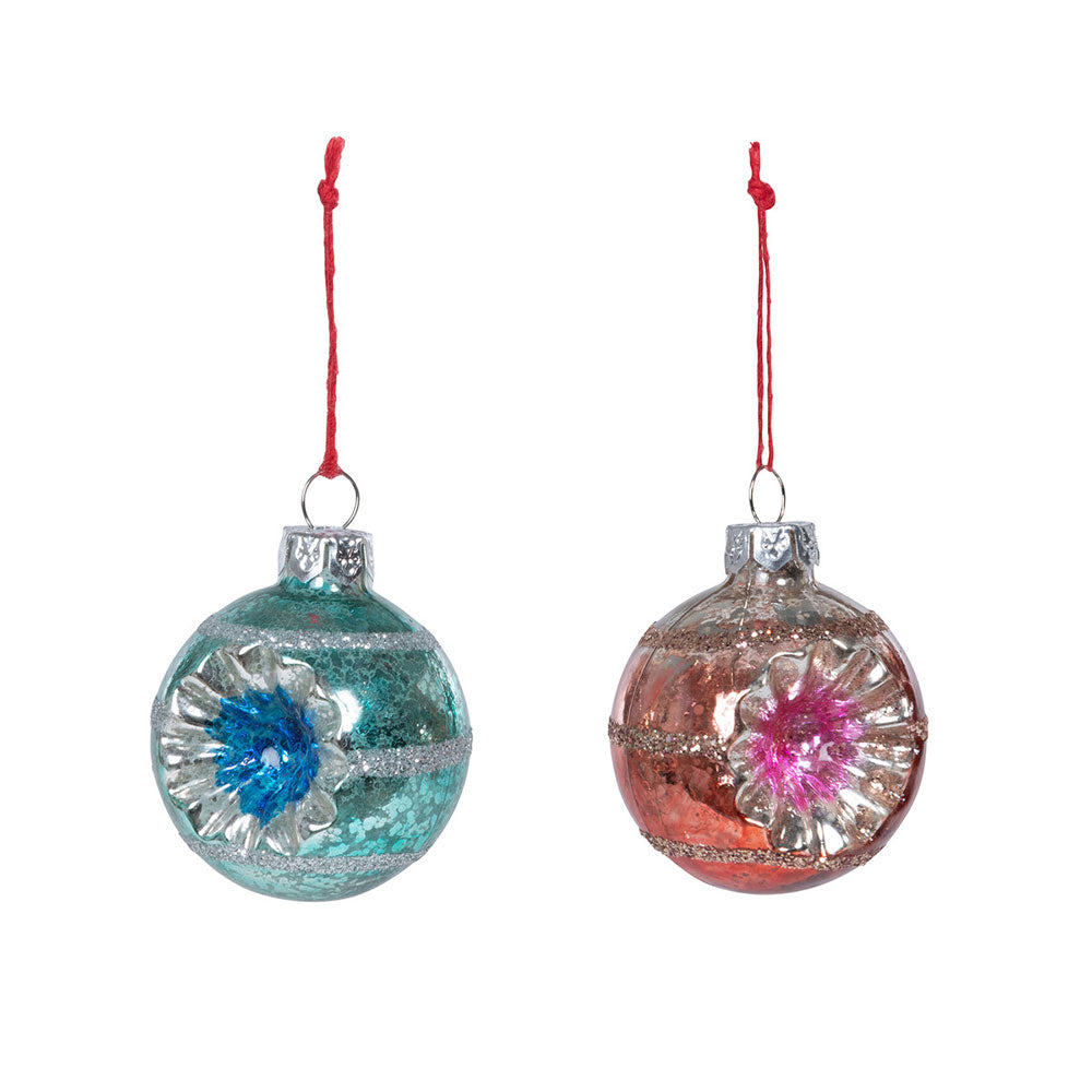 Vintage Reflector Ball Ornaments Pink &amp;amp; Blue Set of 2
