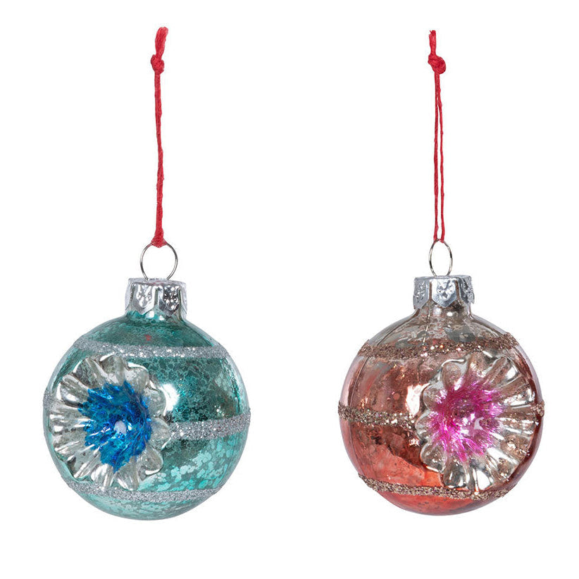 Vintage Reflector Ball Ornaments Pink &amp;amp; Blue Set of 2