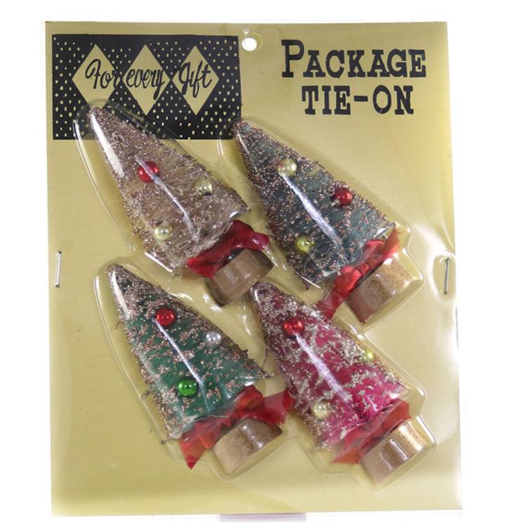 Vintage Bottlebrush Tree Package Tie-On - Multi Set/4