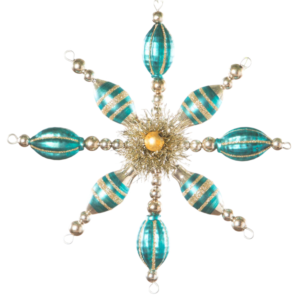 Turquoise Glass &amp;amp; Tinsel Starburst Ornament