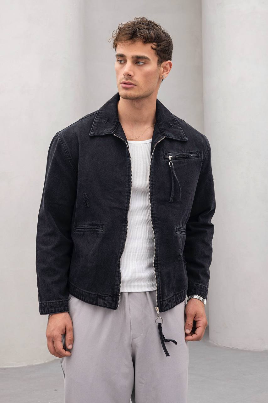 Vintage Washed Denim Jacket - Men&#39;s Streetwear Casual Jean Jacket