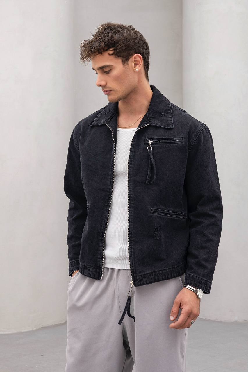 Vintage Washed Denim Jacket - Men&#39;s Streetwear Casual Jean Jacket