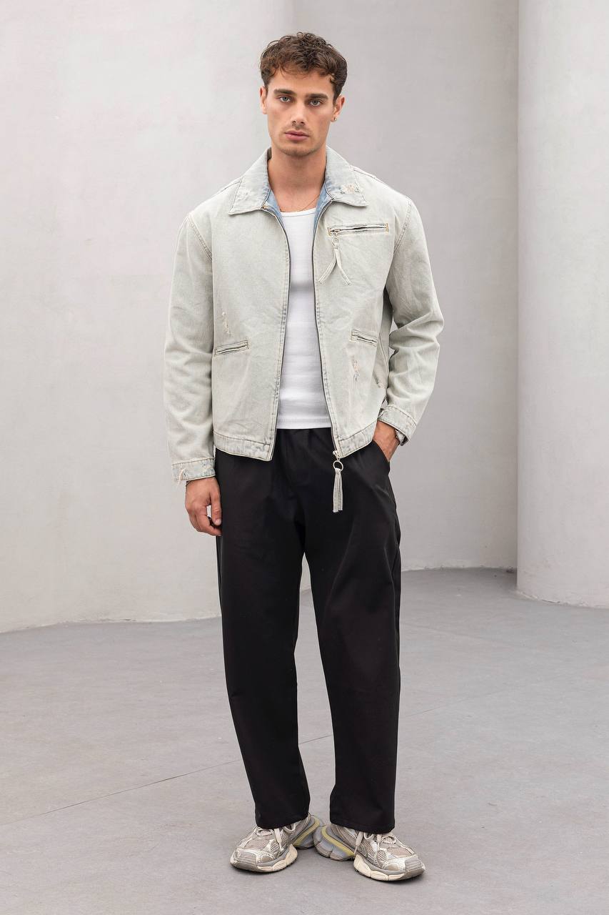 Vintage Washed Denim Jacket - Men&#39;s Streetwear Casual Jean Jacket