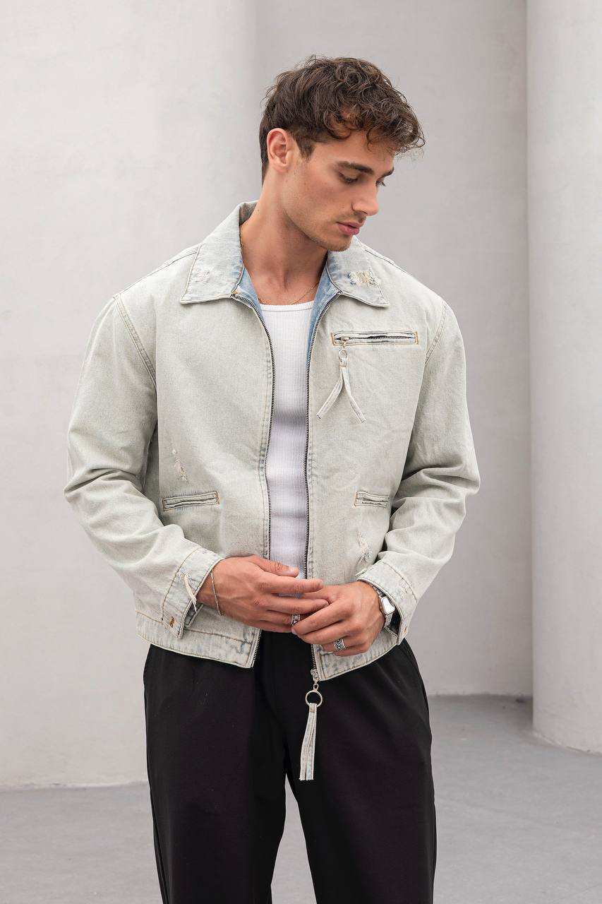Vintage Washed Denim Jacket - Men&#39;s Streetwear Casual Jean Jacket