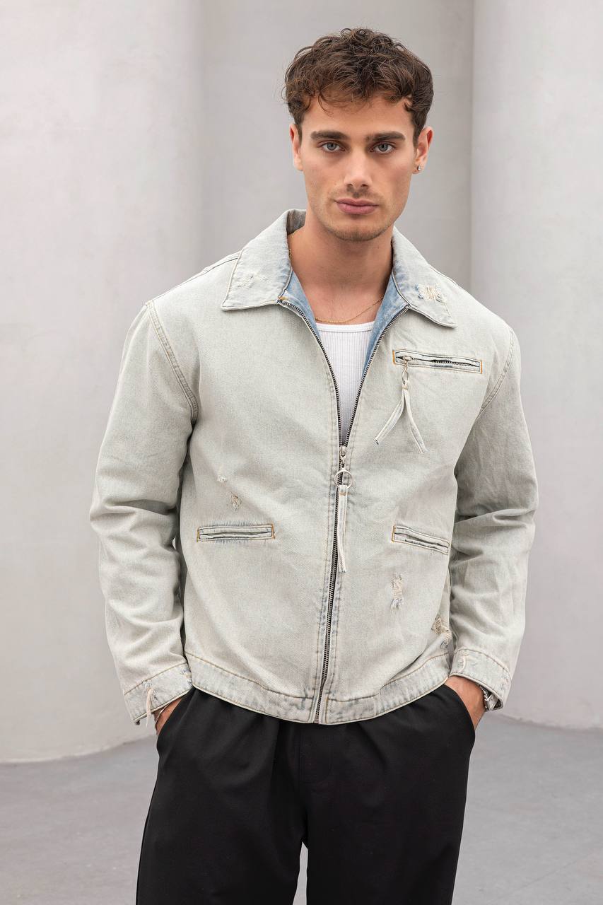 Vintage Washed Denim Jacket - Men&#39;s Streetwear Casual Jean Jacket