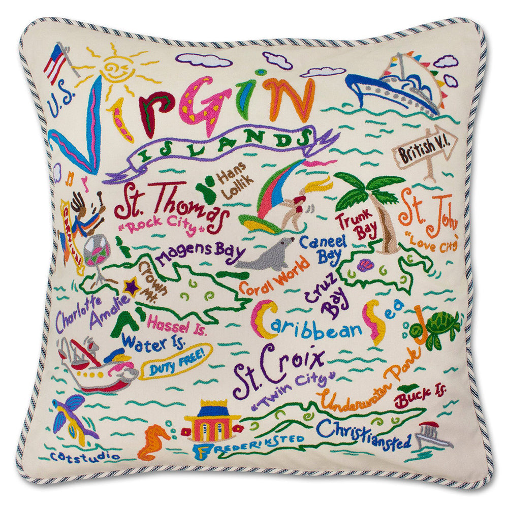 Virgin Islands Hand-Embroidered Pillow