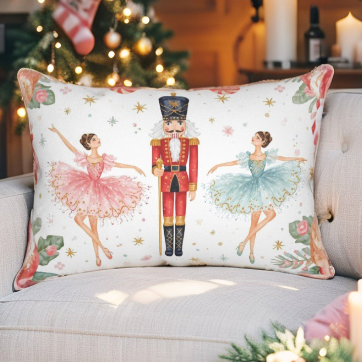 Nutcracker Ballet Lumbar Throw Pillow | Sugar Plum Fairy Christmas Decor