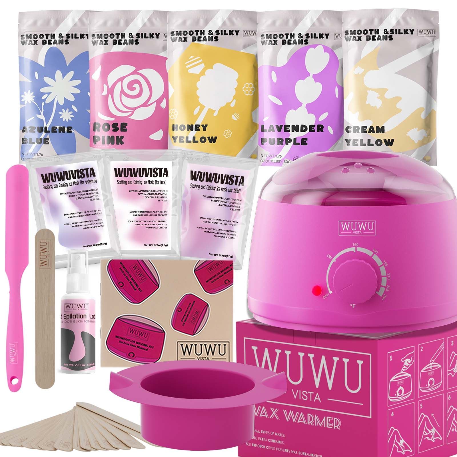 Waxing kit 23 items, WUWUVISTA Hair Removal Hard Wax Kit with Wax Warmer&amp;amp;Wax Beads for Full Body/Face/Underarm/Bikini/Sensitive Skin for Women&amp;amp;Men
