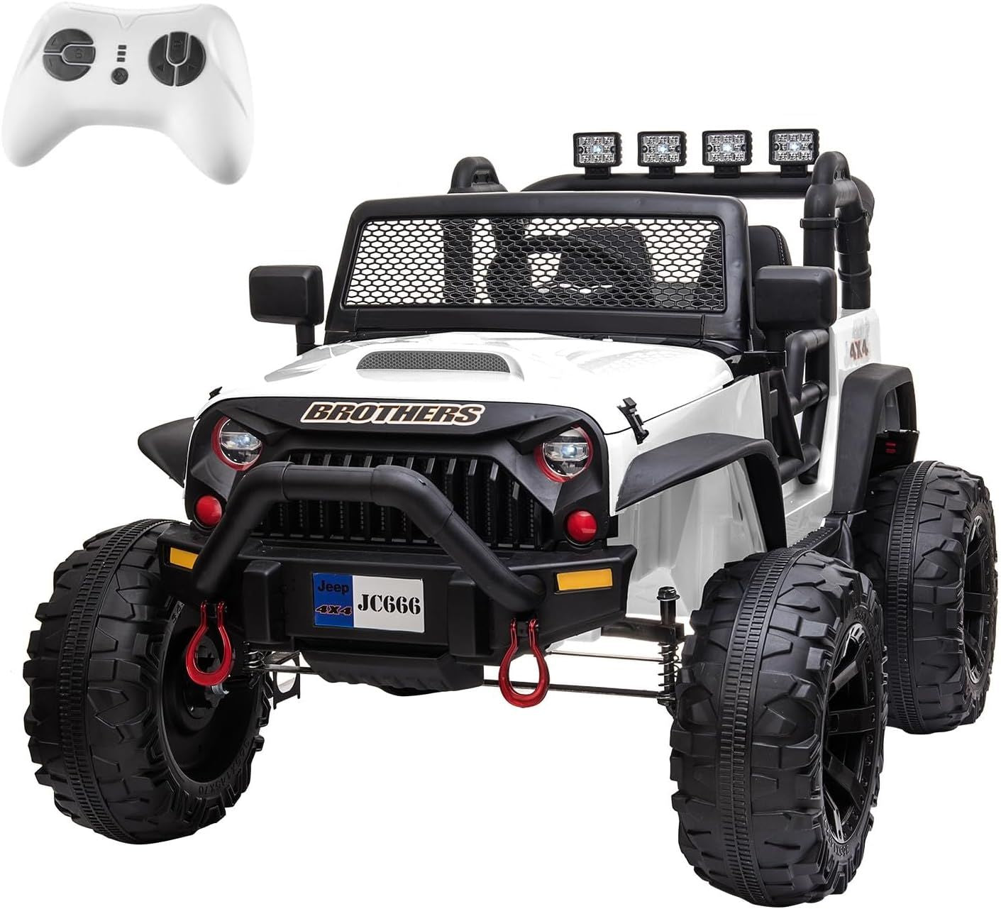 White 48.4&amp;quot; Large Ride On Car for Kids, Battery Powered Electric Car with 2 Seats, Remote Control, 14&amp;quot; Large Suspension Wheels, LED Lights, Music, Bluetooth for Boys &amp;amp; Girls