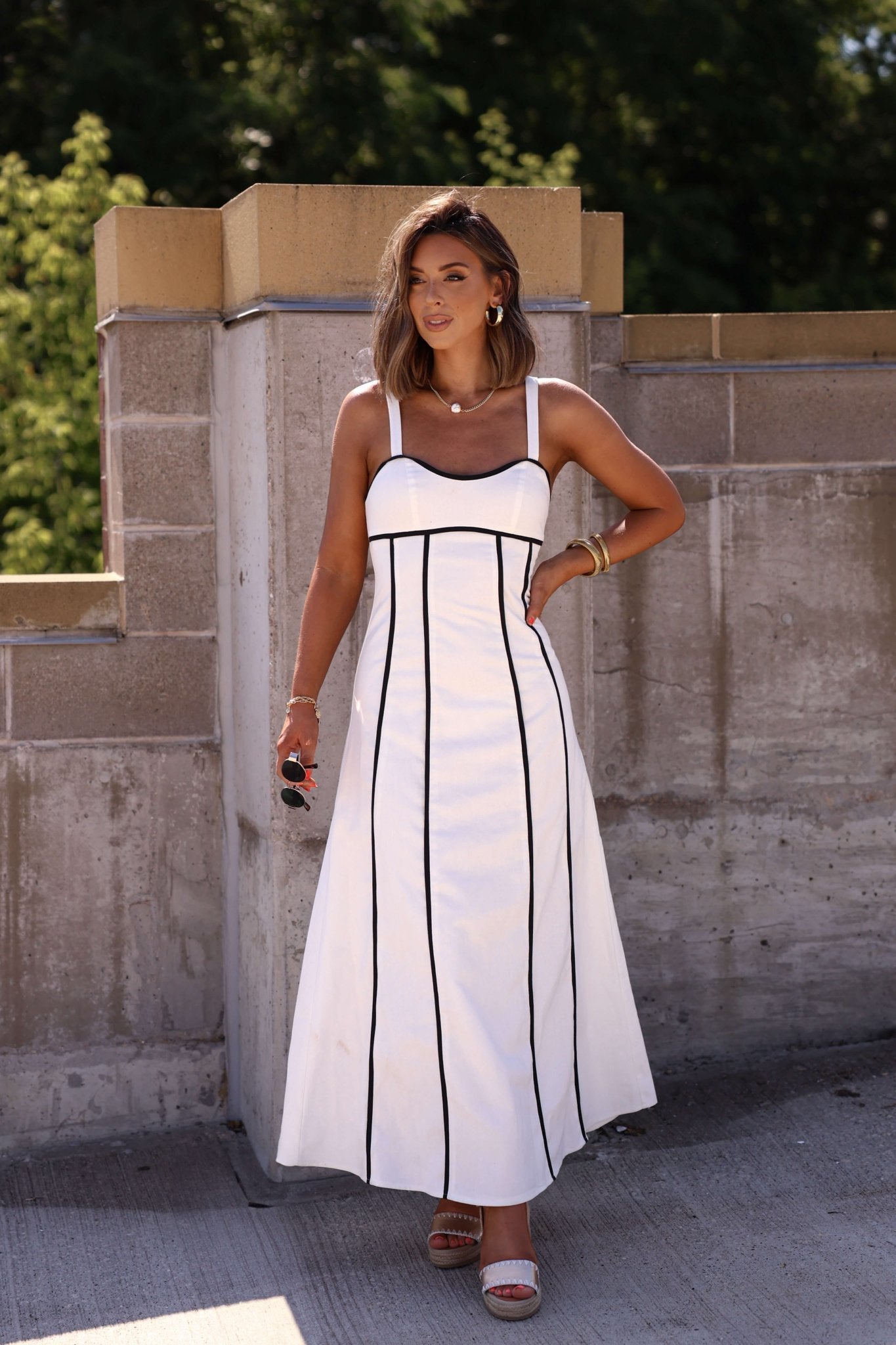White and Black Trim Detail Maxi Dress - DOORBUSTER