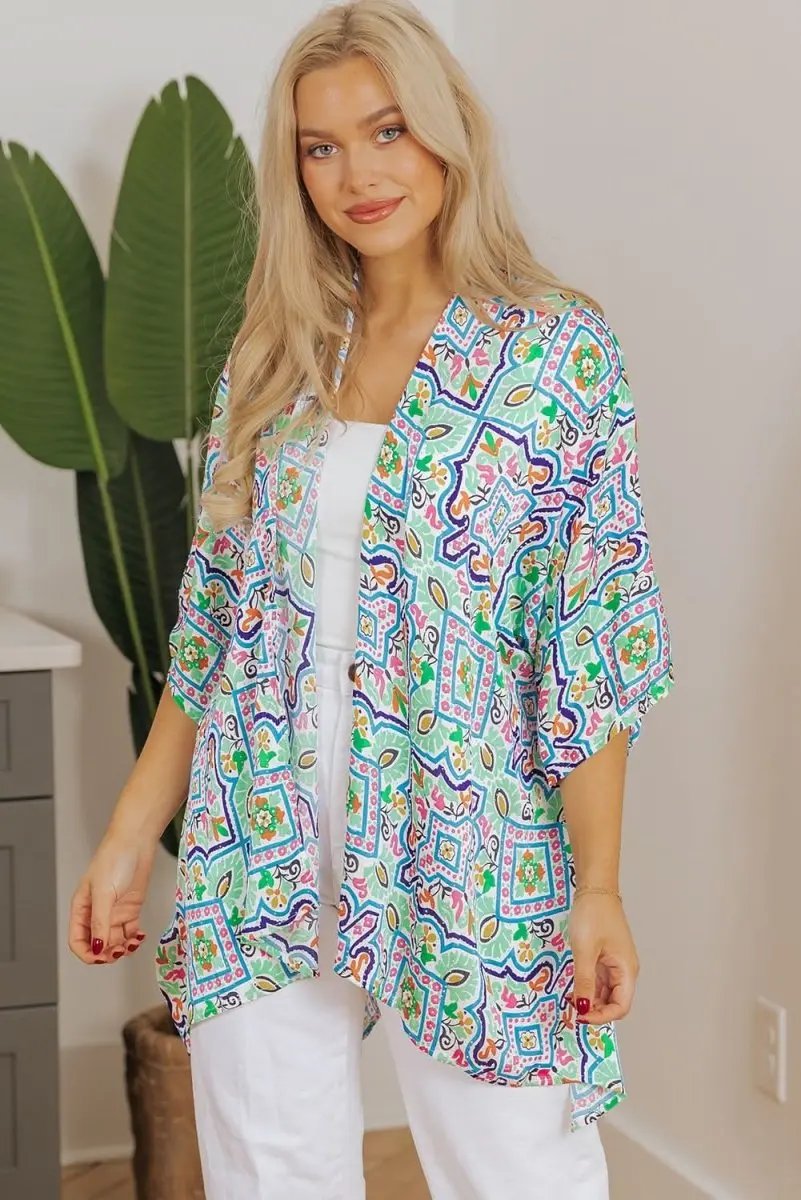 Love Salve White Floral Kimono Women&amp;#39;s Vacation Bohemian Cover-Up: Rhinestone Detail