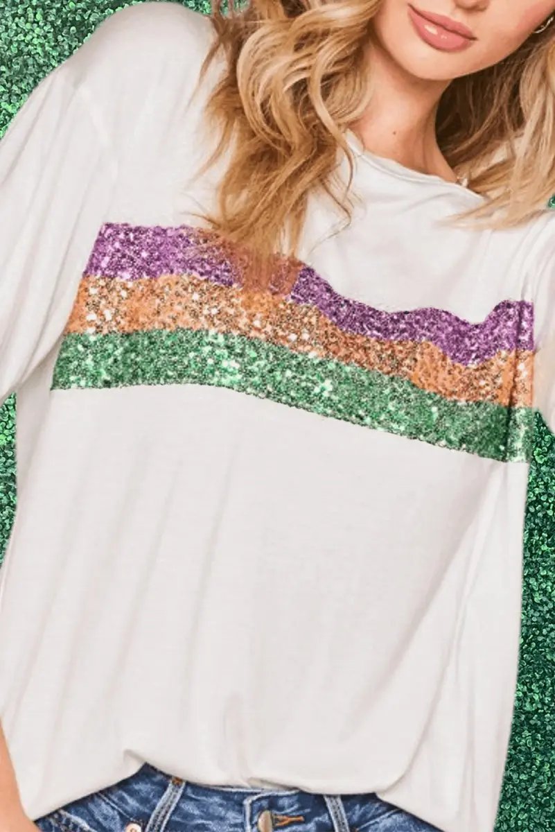 Love Salve White Sequin Mardi Gras Party Women&amp;#39;s T-Shirt ✨Sparkly &amp;amp; Festive✨