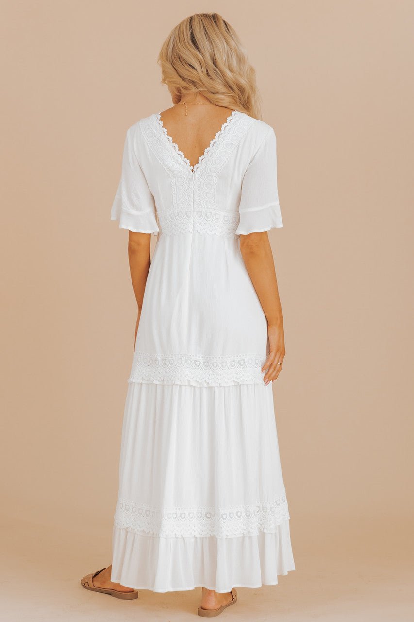 White Short Sleeve Lace Maxi Dress - FINAL SALE