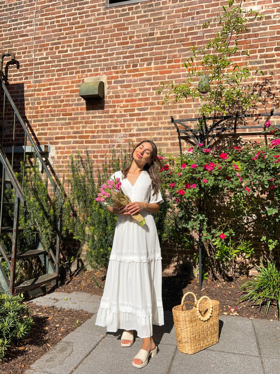 White Short Sleeve Lace Maxi Dress - FINAL SALE