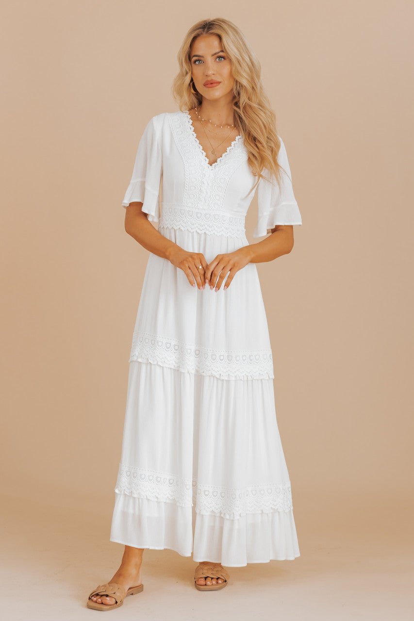 White Short Sleeve Lace Maxi Dress - FINAL SALE