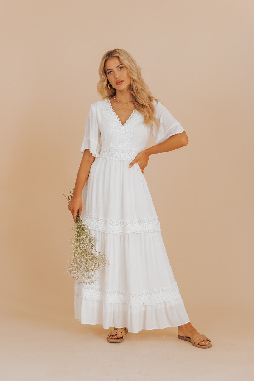 White Short Sleeve Lace Maxi Dress - FINAL SALE