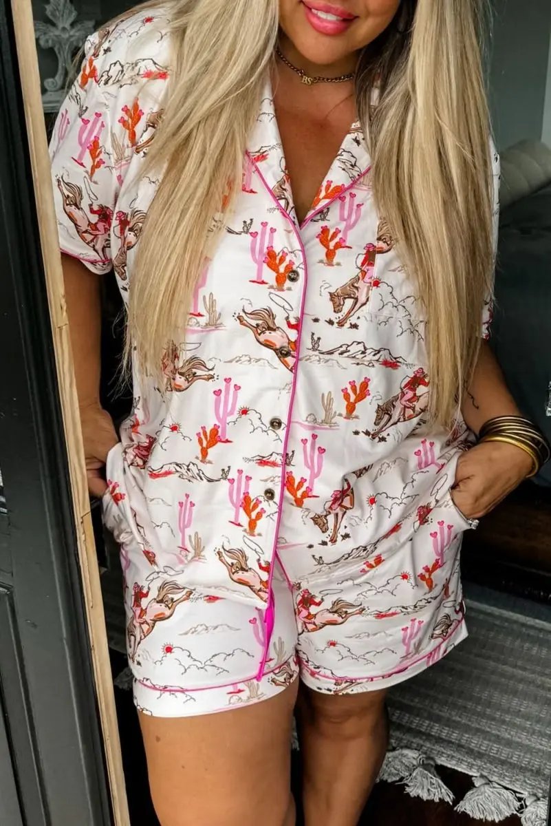 Love Salve White Western Sleepwear Women&amp;#39;s Pajama Set Summer Home Wear Comfy