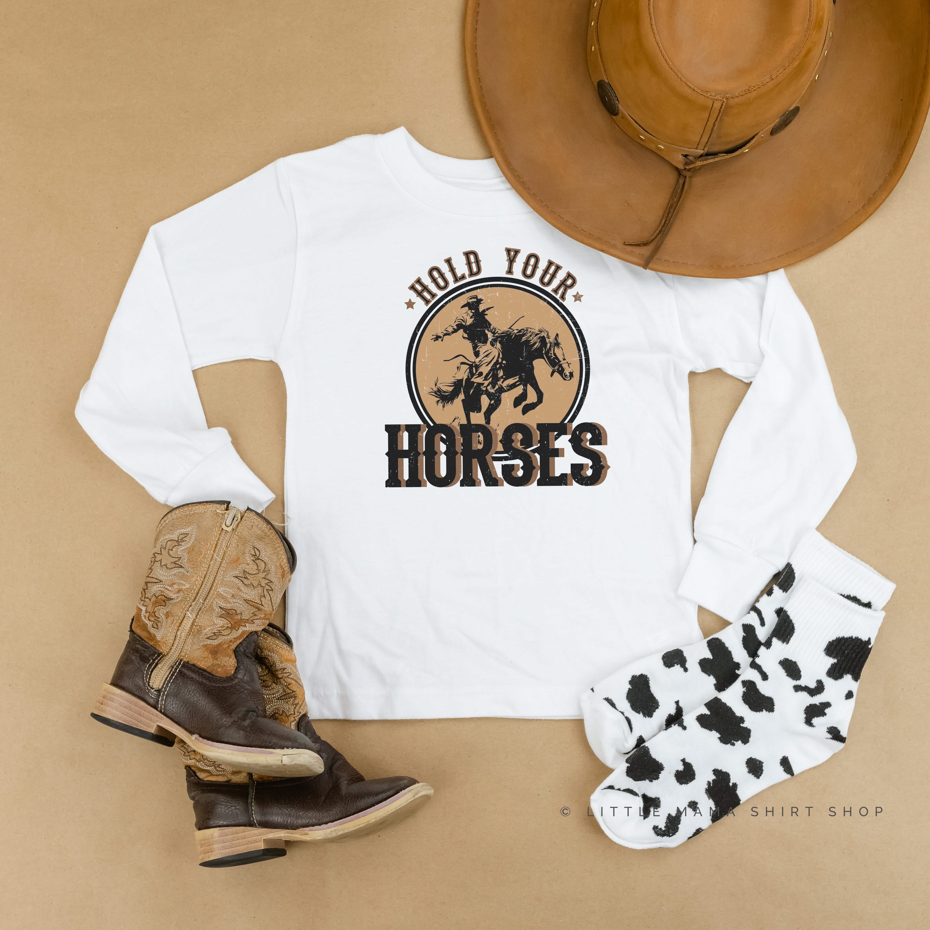 Hold Your Horses - Distressed Design - Child Long Sleeve Tee