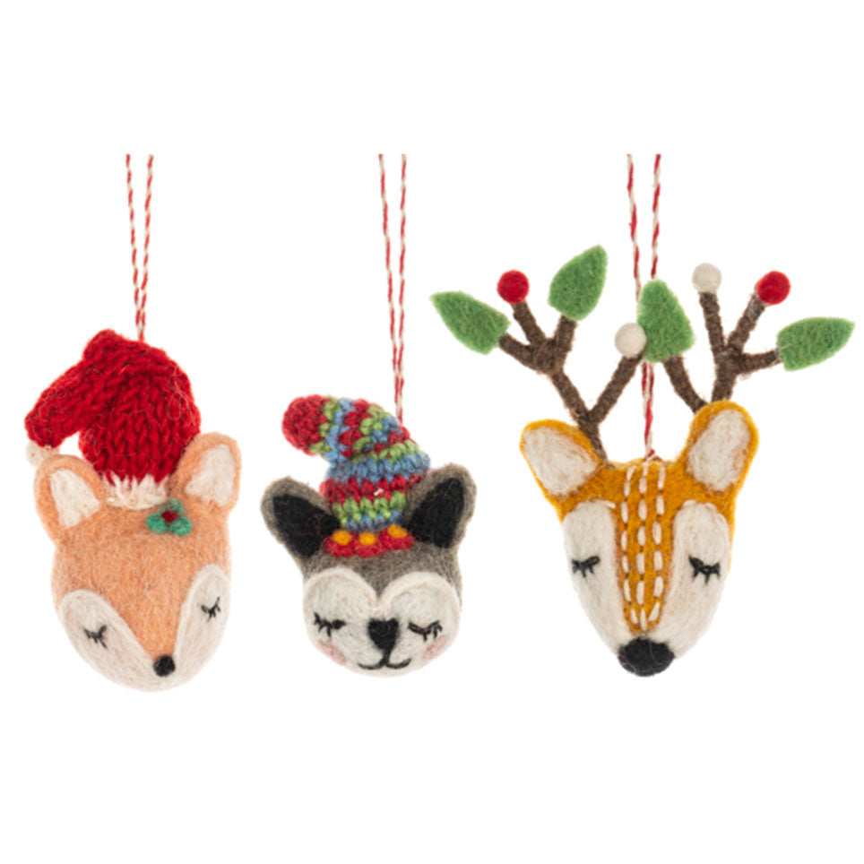 Handmade Felted Wool Winter Pal Ornaments Set of 3