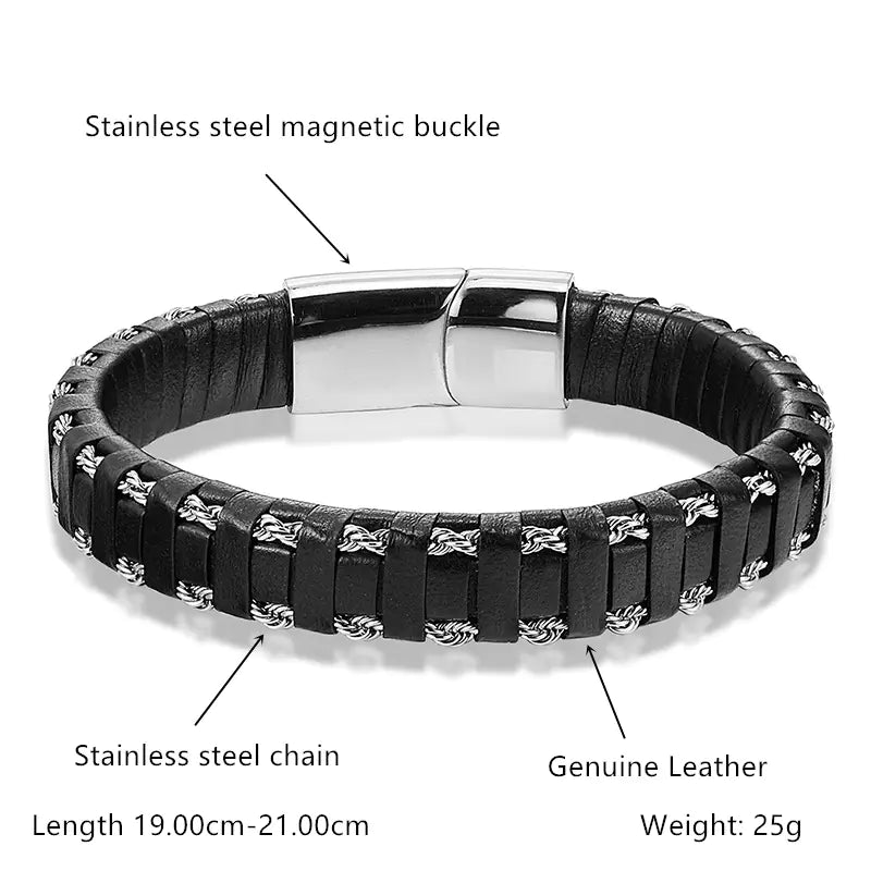 Style Loft Collection Bravonne Stainless Steel Leather Woven Bracelet